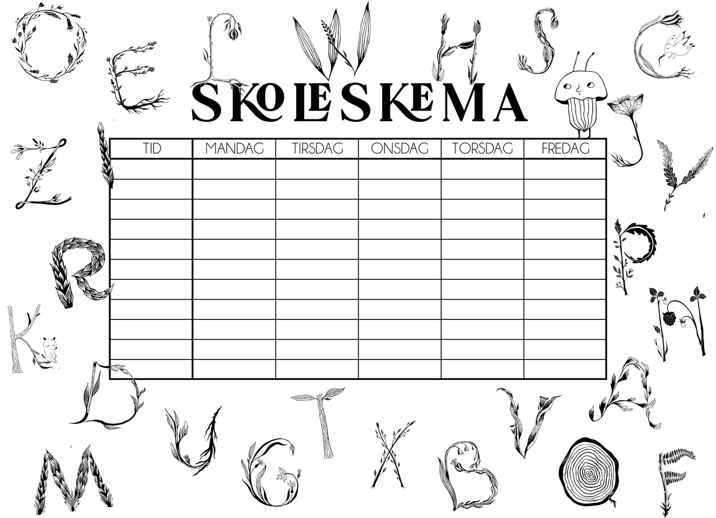 Gratis ABC Skoleskema - Print